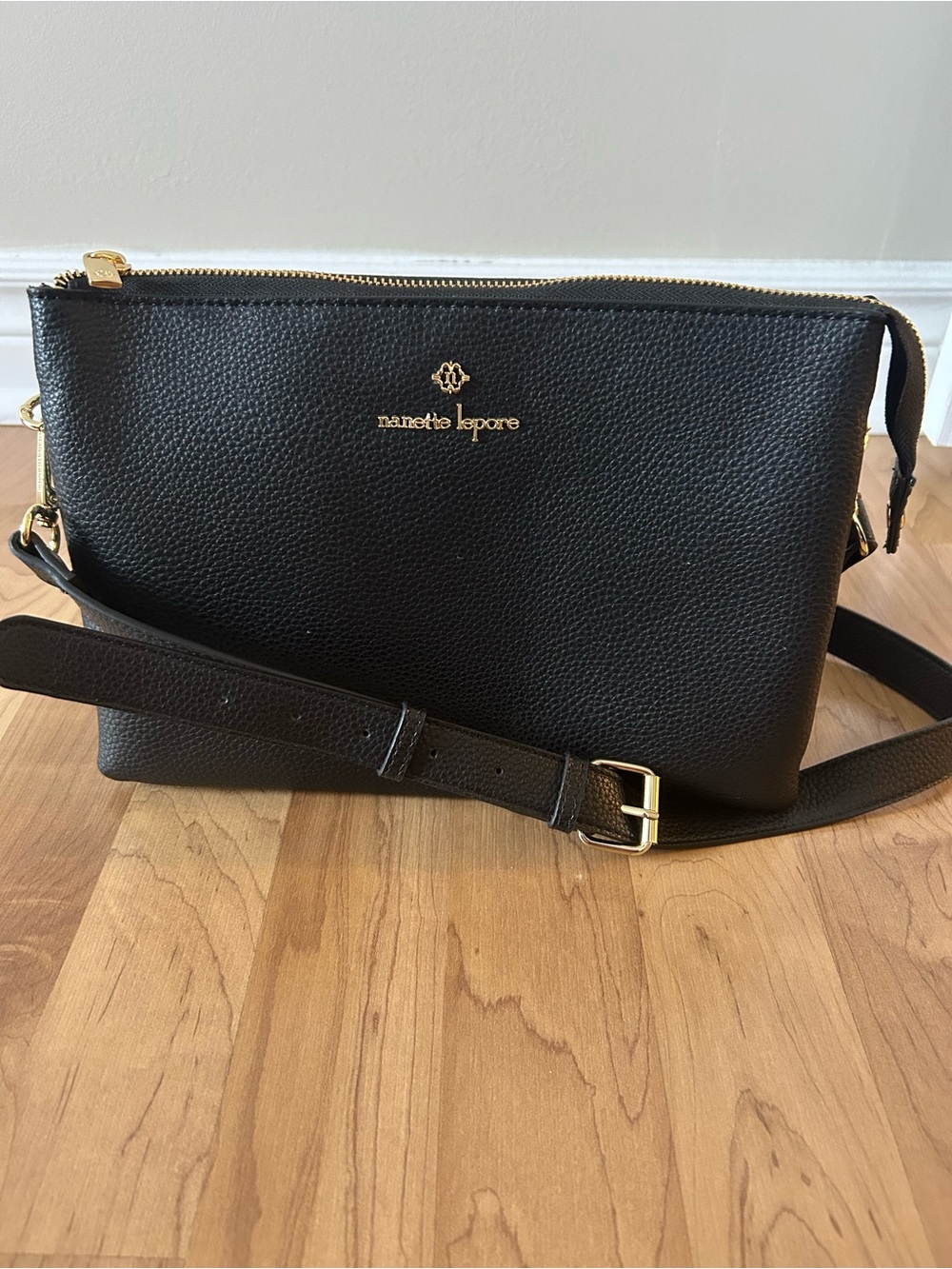 Nanette Lepore Black Pebbled Faux Leather Convertible Crossbody